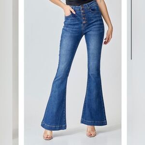 Risen LA high rise button fly vintage washed flare jeans 32/15 bellbottoms
